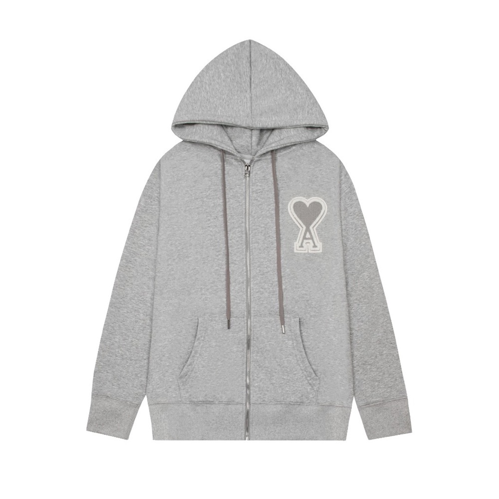 AMI Paris Ami de Coeur Heart Logo Gray Zip Up Hoodie Unisex